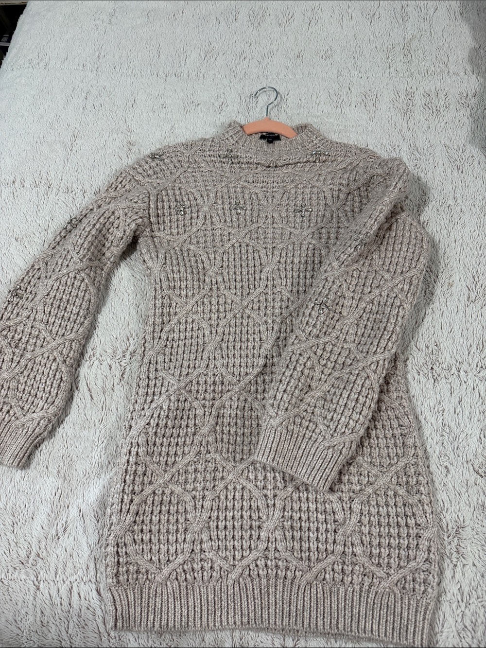 Express Beige Cable Knit Turtleneck Sweater Dress